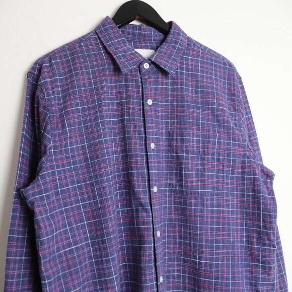 American Eagle Top Mens Purple Plaid Classic Fit Long Sleeve Flannel Size Large - Picture 2 of 10